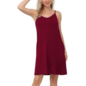 Spaghetti Strap Casual Swing Tank Beach Cover Up Dress with Pockets